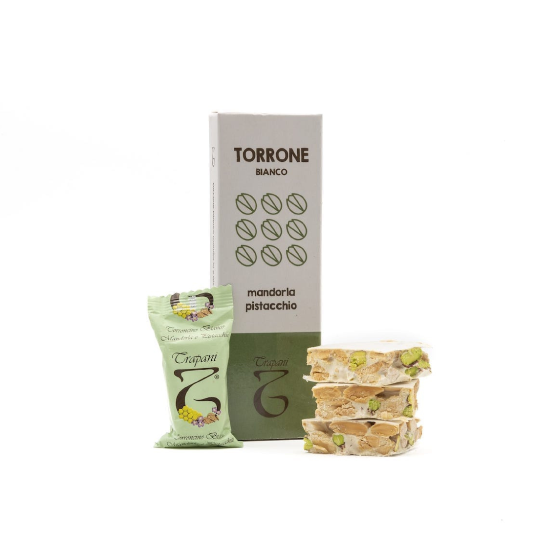 Torrone bianco mandorla e pistacchio 100 gr - Torrone Trapani