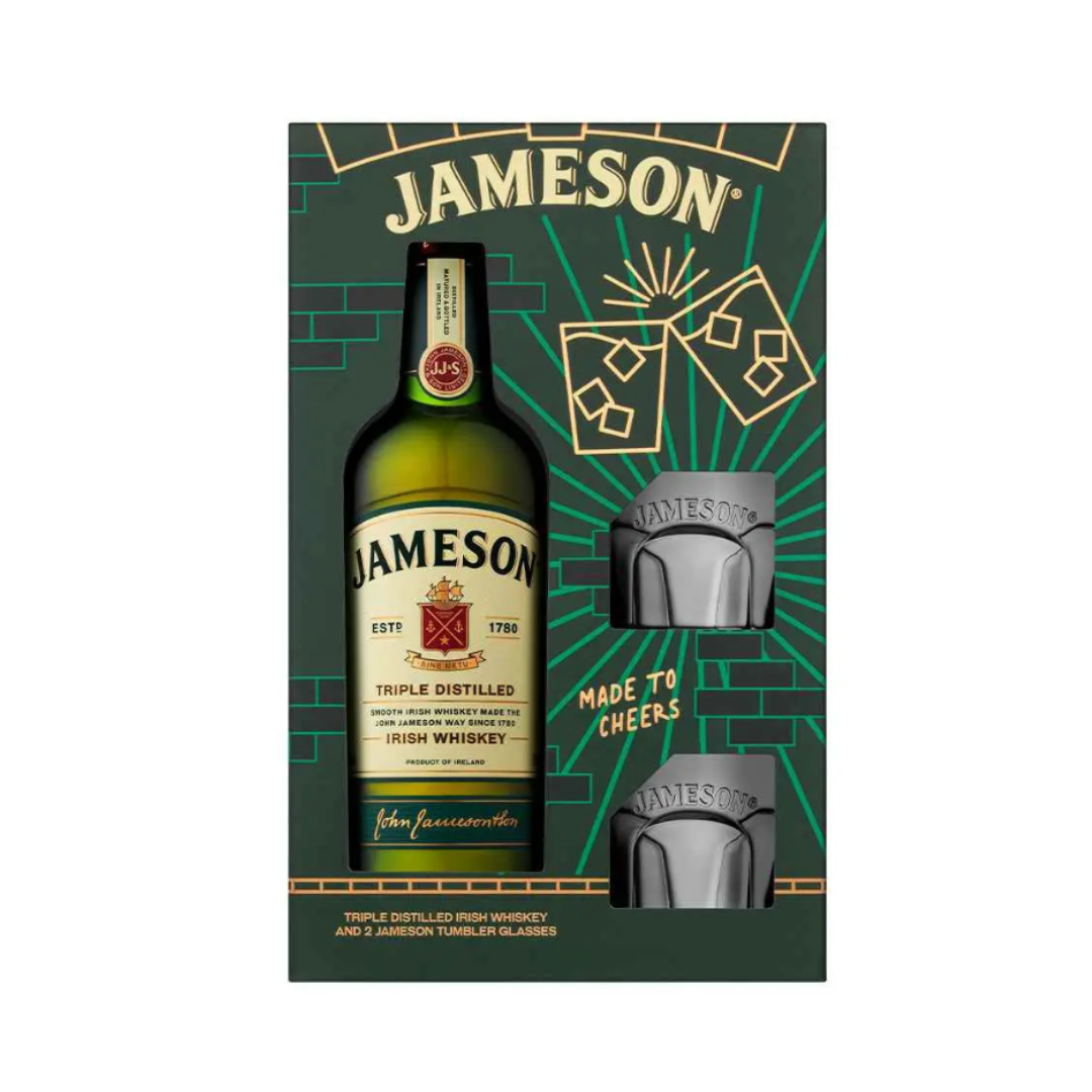Jameson Triple Distilled Irish Whiskey con astuccio + 2 bicchieri
