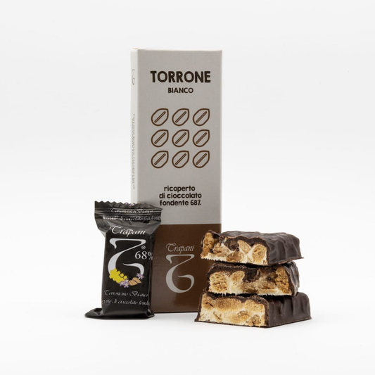 Torrone Bianco alle Mandorle Ricoperto Fondente 68% 125 gr - Torrone Trapani